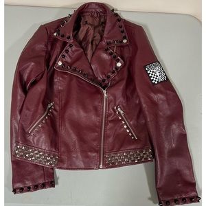 The Specials Ska Punk Band Patch Spiked Studded Moto Leather Jacket Coat Size L